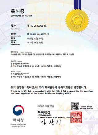 MPC 조성물 특허증 certificate image
